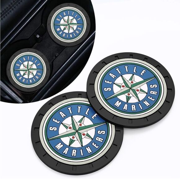 MLB Seattle Mariners car cup Coasters in black Set of 2 NWT - Picture 1 of 7